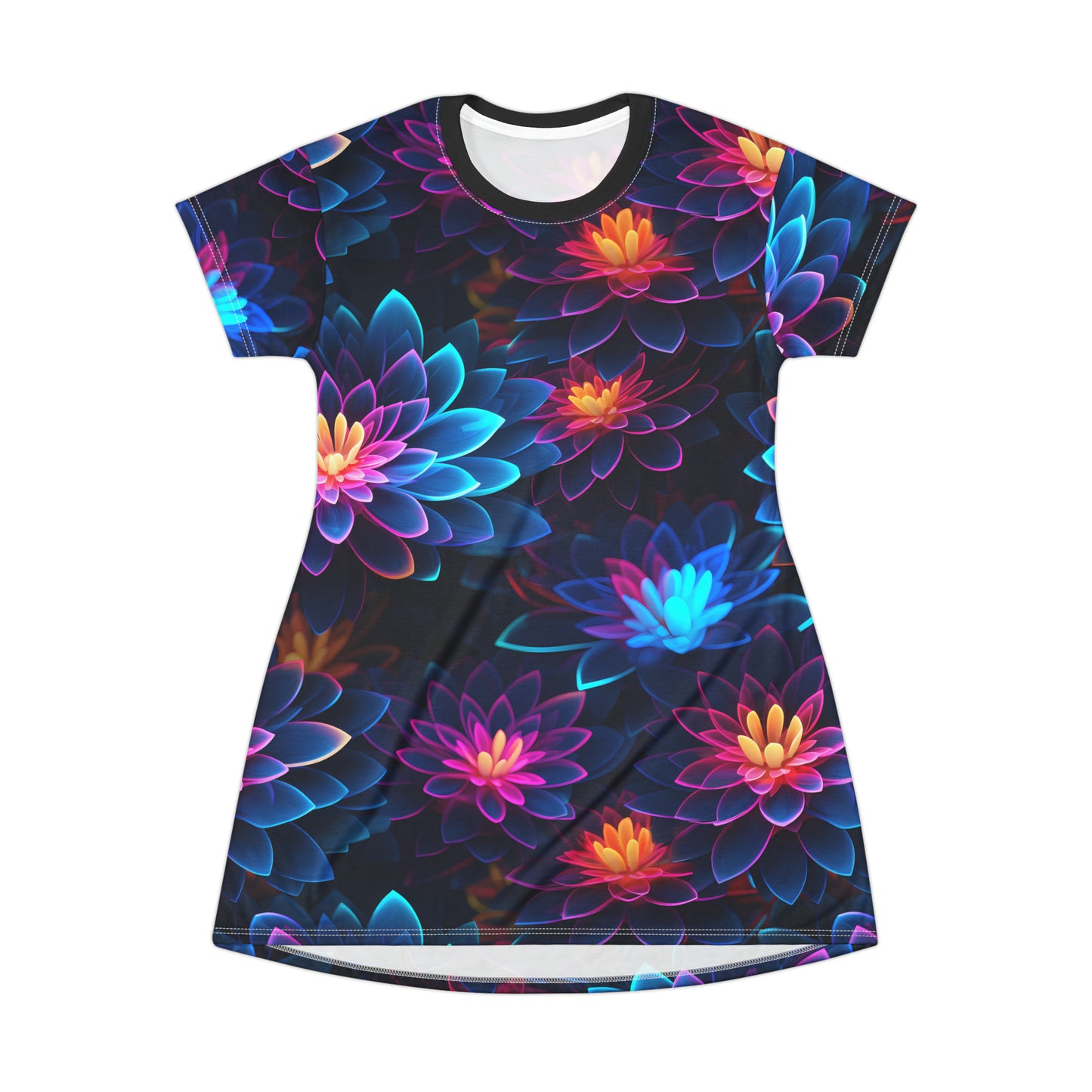 Whimsy Neon Blossom Festival T-Shirt Dress (AOP)