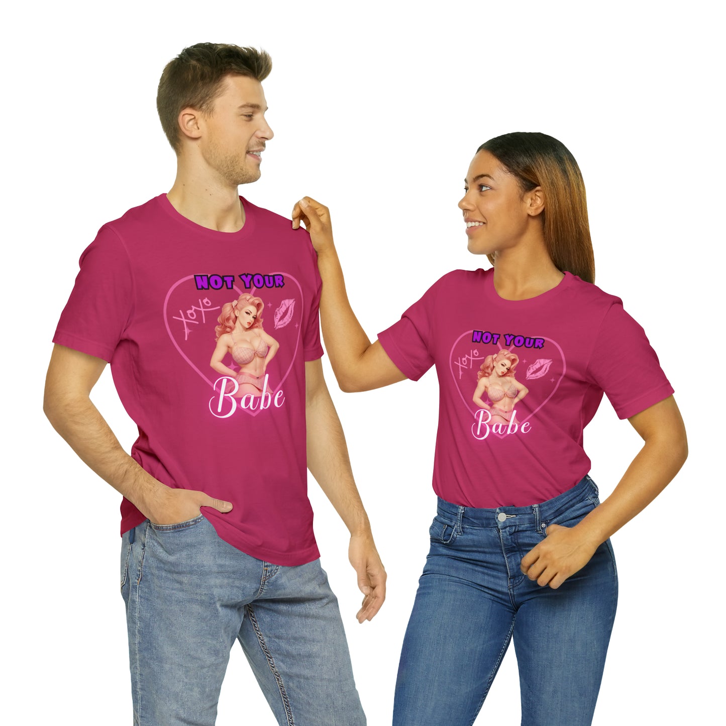 Vintage Pink Pinup Girl "Not Your Babe" on a Bella+Canva 3001 Unisex Jersey T-Shirt - A Must-Have Gift for her