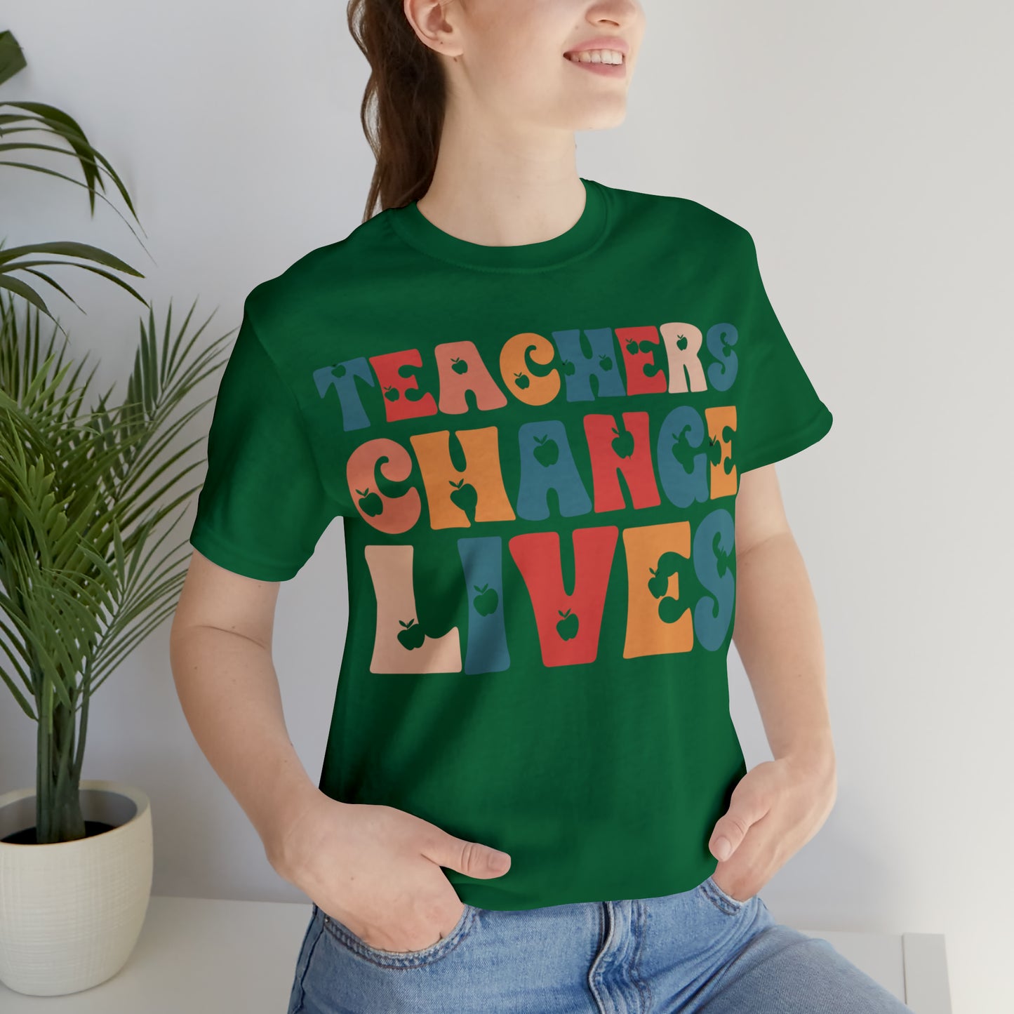 Colorful Teachers Change Lives Back to School Unisex Jersey Short Sleeve Tee Gifts for him, Gifts for Her
