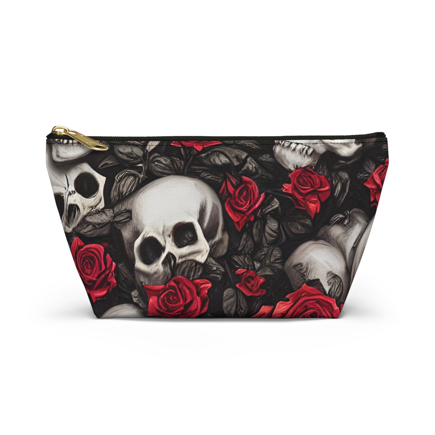 Hyper Realistic Skulls and Red Roses by artist Anne-Laure Goupil Accessory Pouch w T-bottom