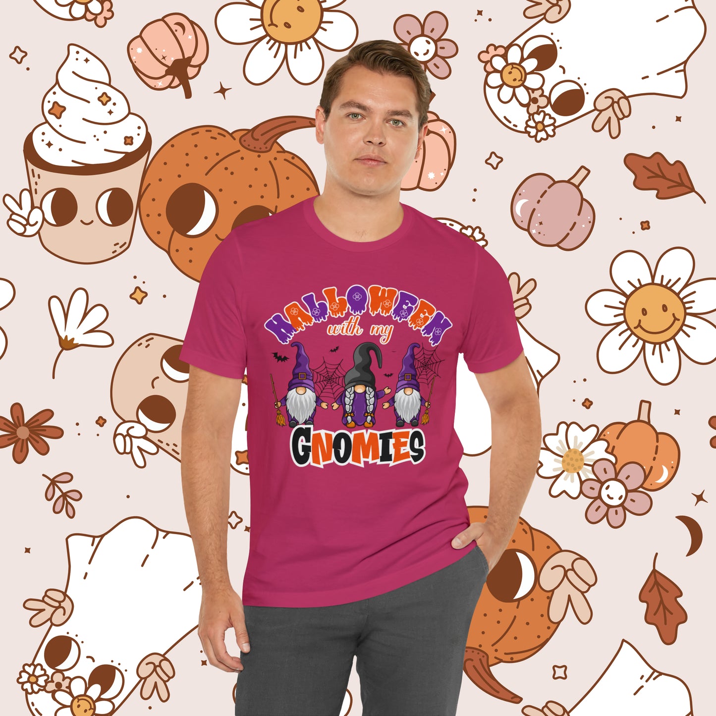 Halloween with my Gnomies Unisex Jersey Short Sleeve Tee Gifts for Him Gifts for Her