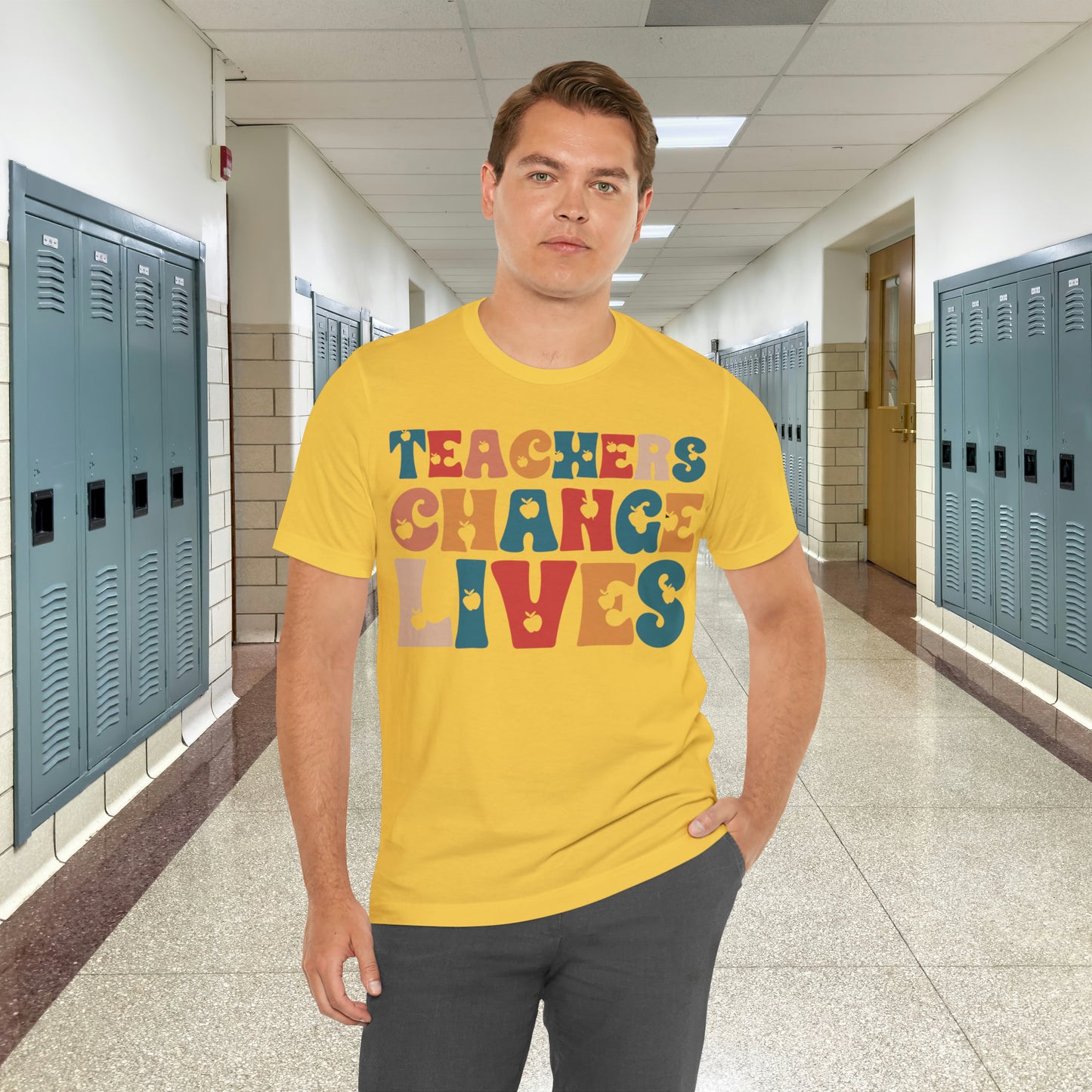Colorful Teachers Change Lives Back to School Unisex Jersey Short Sleeve Tee Gifts for him, Gifts for Her
