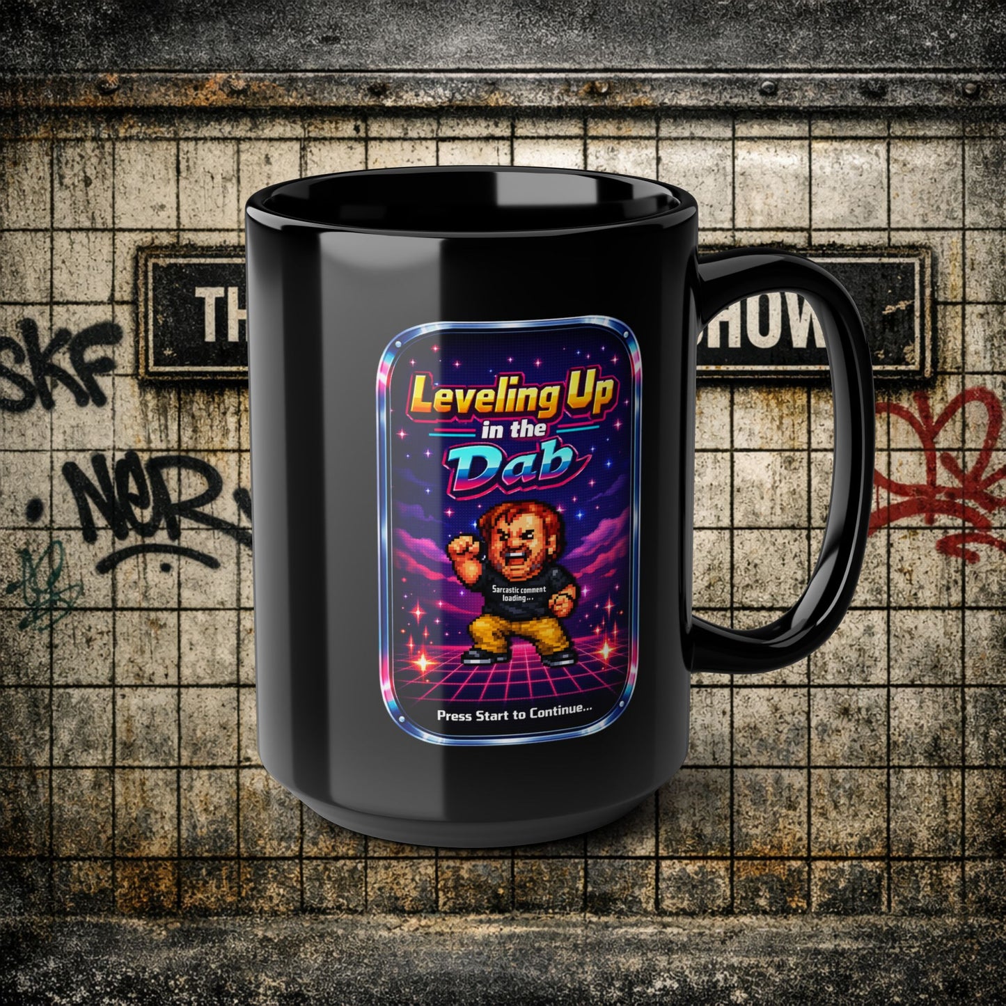 Leveling Up in the Dab Black Mug — Retro Gamer Gift 15oz mug