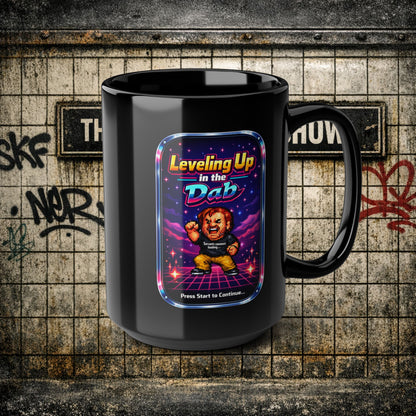 Leveling Up in the Dab Black Mug — Retro Gamer Gift 15oz mug