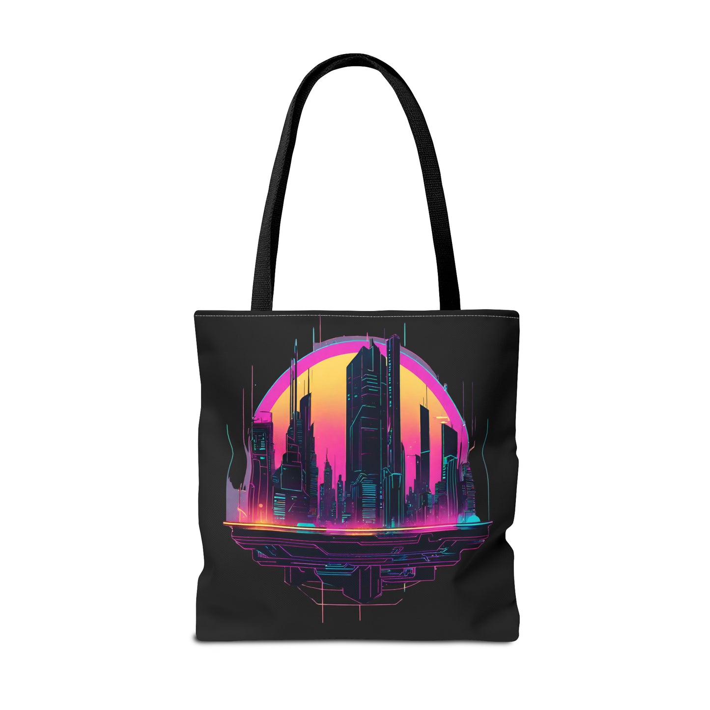 Cyberpunk City Landscape AOP Tote Bag 3 sizes 5 color handle options