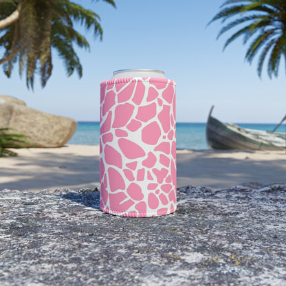 Pink Giraffe Print Stubby Cooler