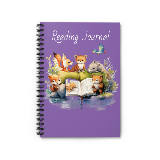 Woodland Creatures in the Forest Reading a book Spiral Notebook - Ruled Line Reading Journal, Gifts for Readers Gifts for Students