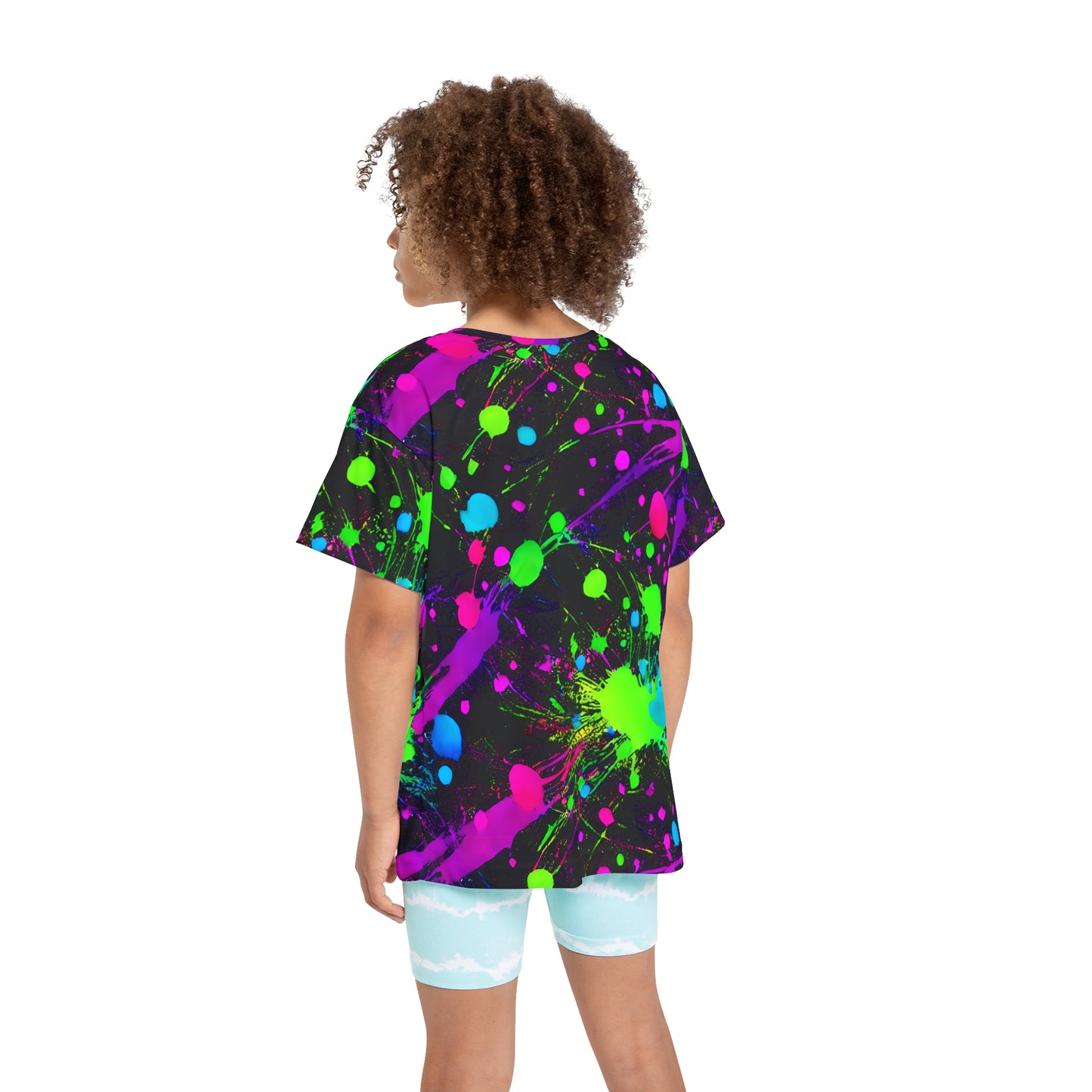 Expressive Play: All Over Print Kid Sport Jersey with Green and Pink Paint Splats