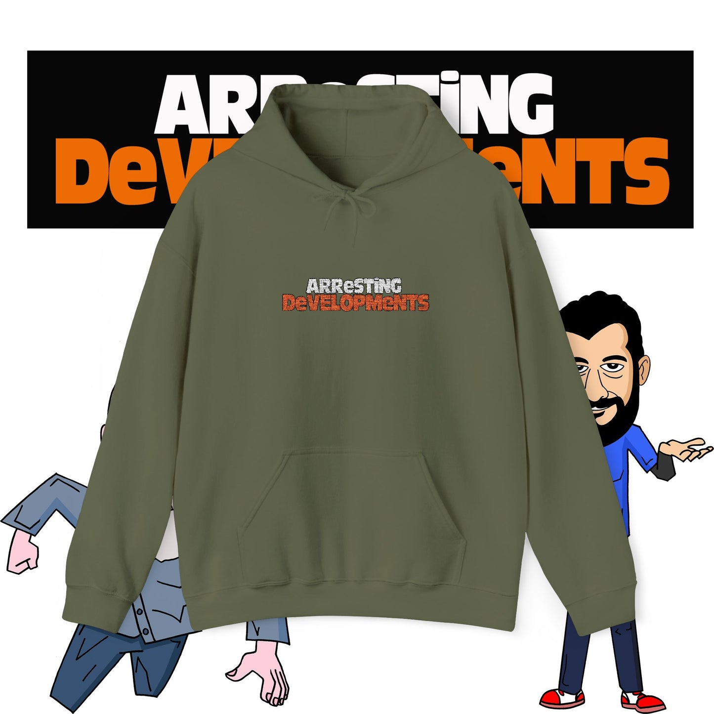 Arresting Developments Chaos Embroidered Hoodie – Official Podcast Merch for True Crime & Dabbleverse Fans Unisex Heavy Blend™ Hooded Sweatshirt
