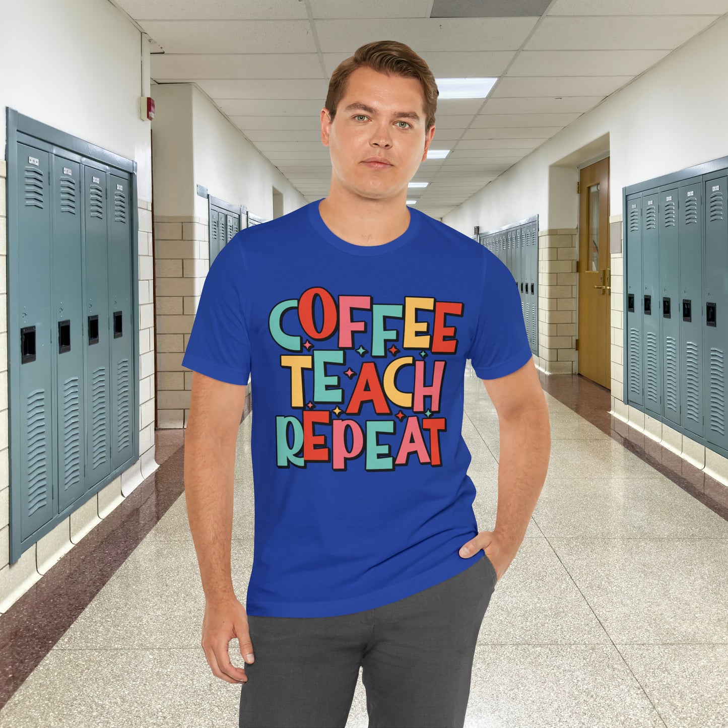 Coffee Teach Repeat Unisex Jersey Short Sleeve Tee