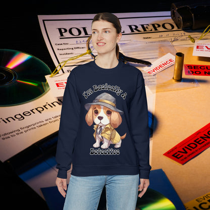 Cute Beagle Dressed up like a Detective, I'm a Basically a Detective True Crime Unisex Heavy Blend™ Crewneck Sweatshirt