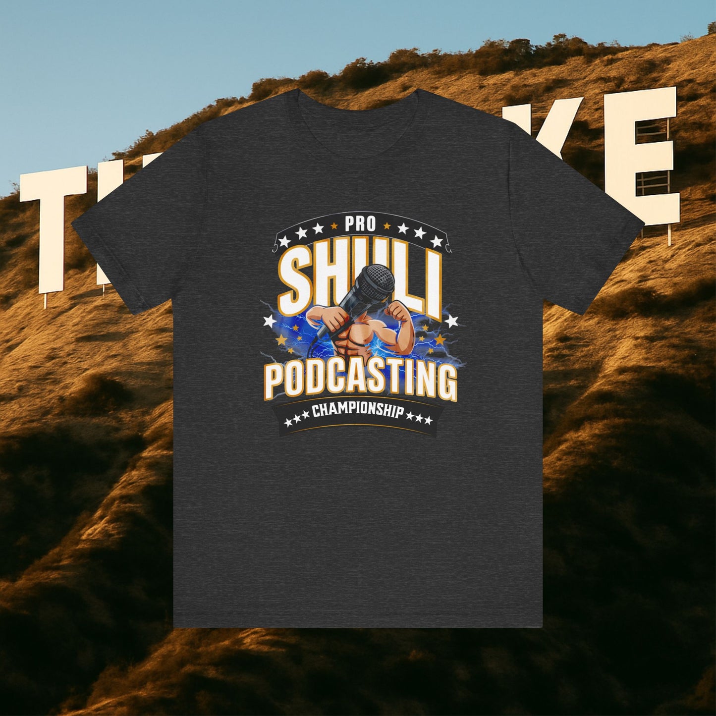 “Podcasting Championship Tee — Because Your Mic Deserves a Belt Too”
