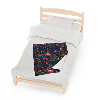Fairy Tale Magical Forest With Colorful Mushrooms Velveteen Plush Blanket