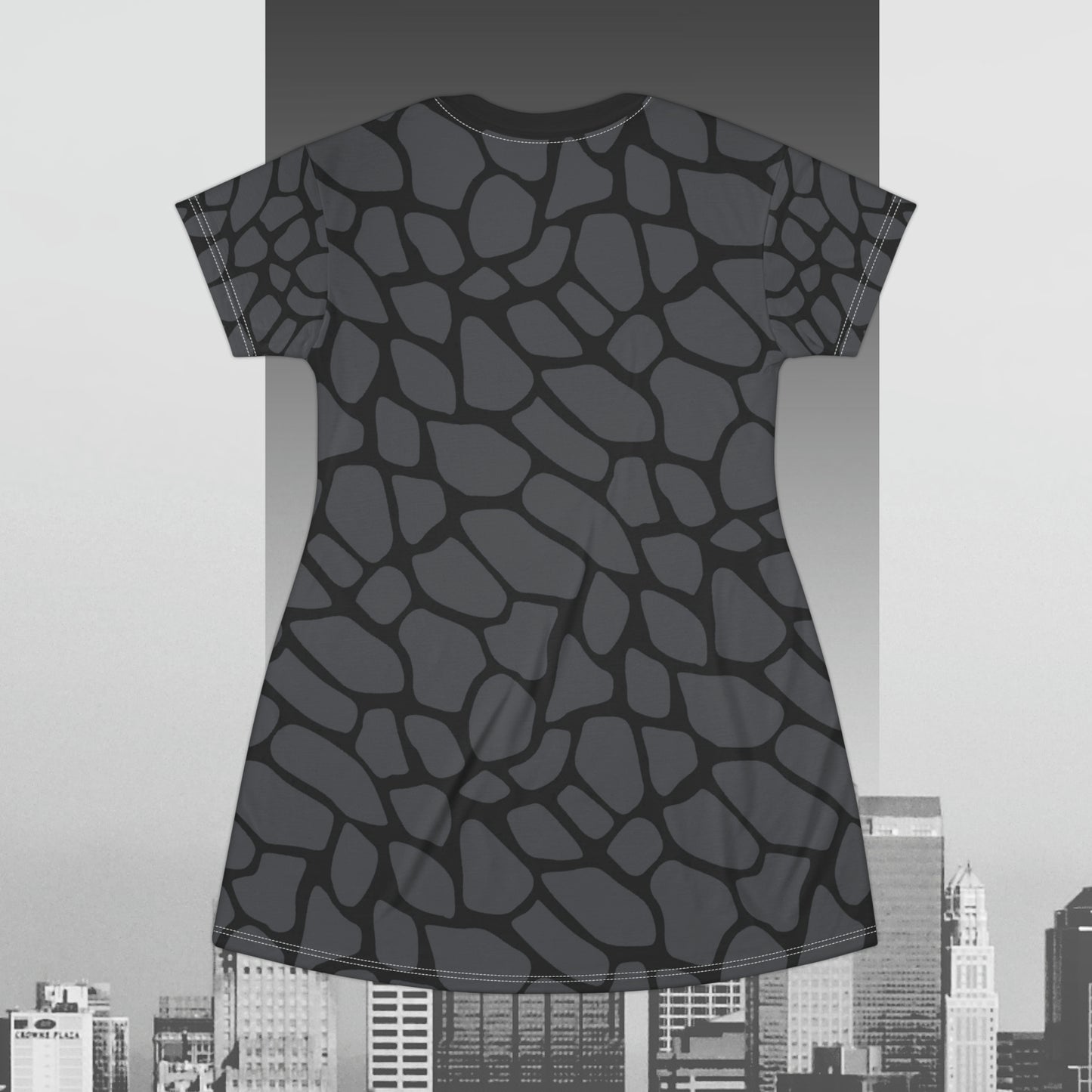 Dark Grey Snake Skin T-Shirt Dress (AOP)