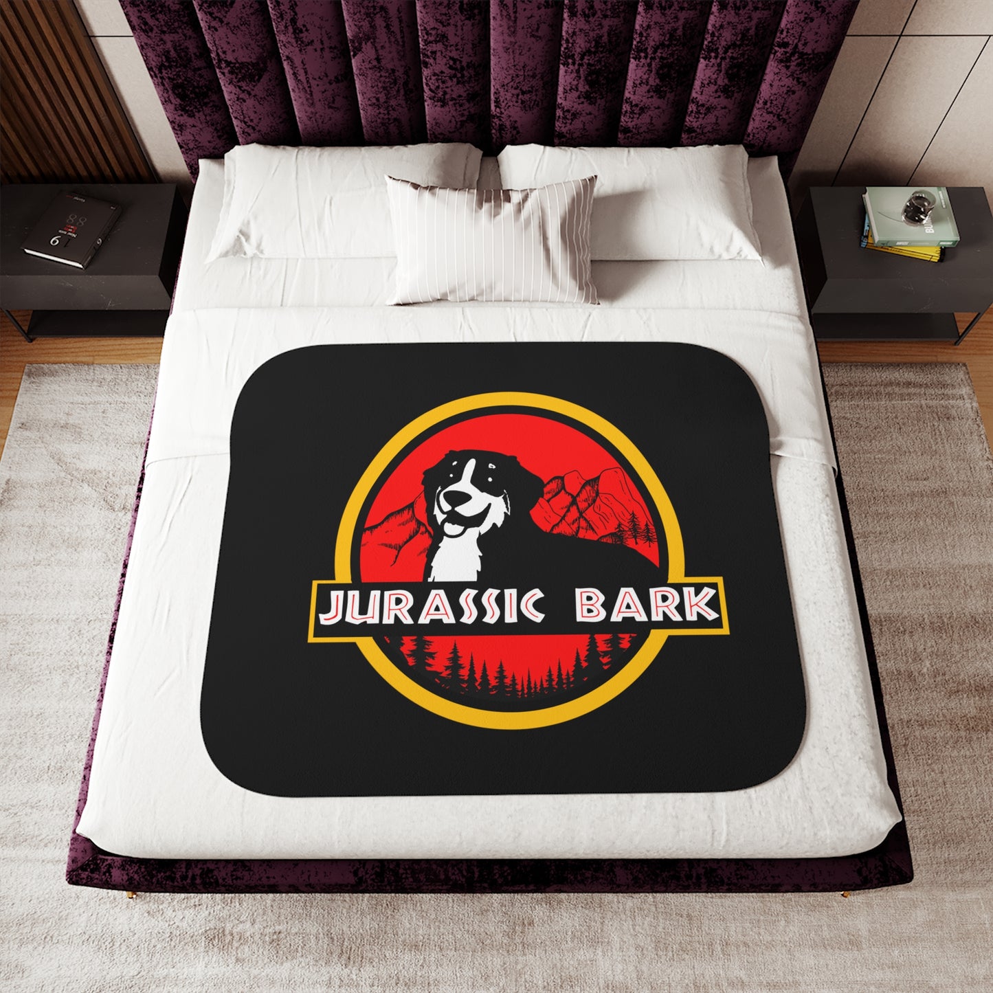 Jurassic Bark Bernese Mountain Dog  Custom Sherpa Blanket, Two Colors