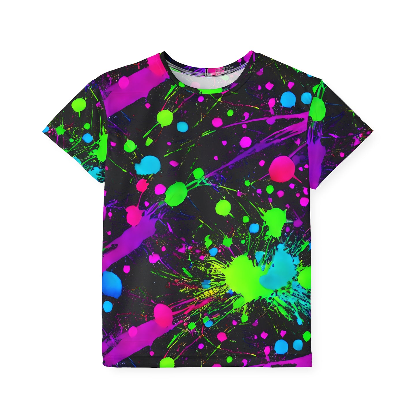 Expressive Play: All Over Print Kid Sport Jersey with Green and Pink Paint Splats