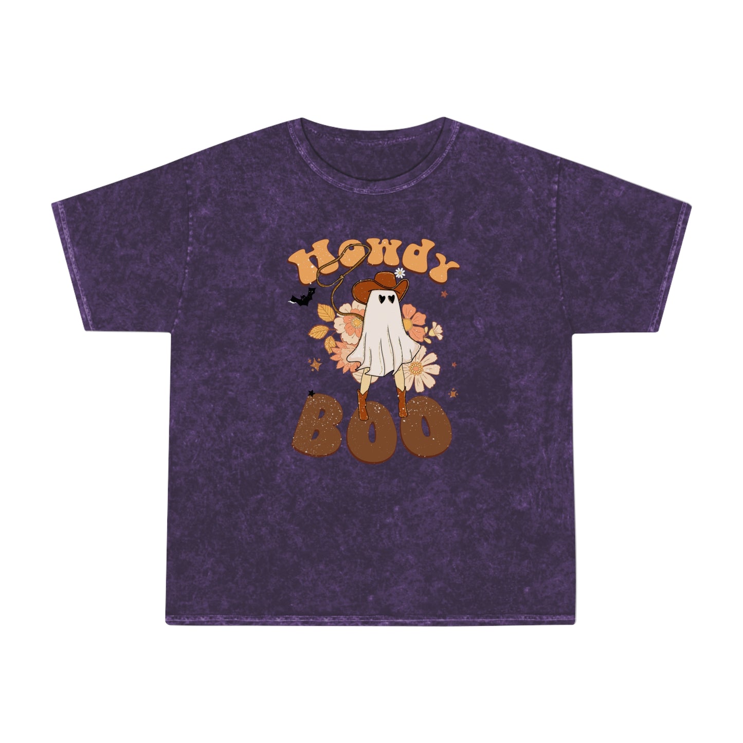 Ghost Cowboy saying Howdy Boo Retro Groovy Hallowen Unisex Mineral Wash T-Shirt Gifts for Her