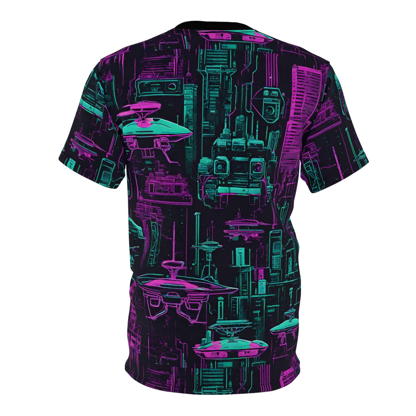 Neon Futuristic Lights Cyberpunk Drones Unisex Cut & Sew Tee (AOP)