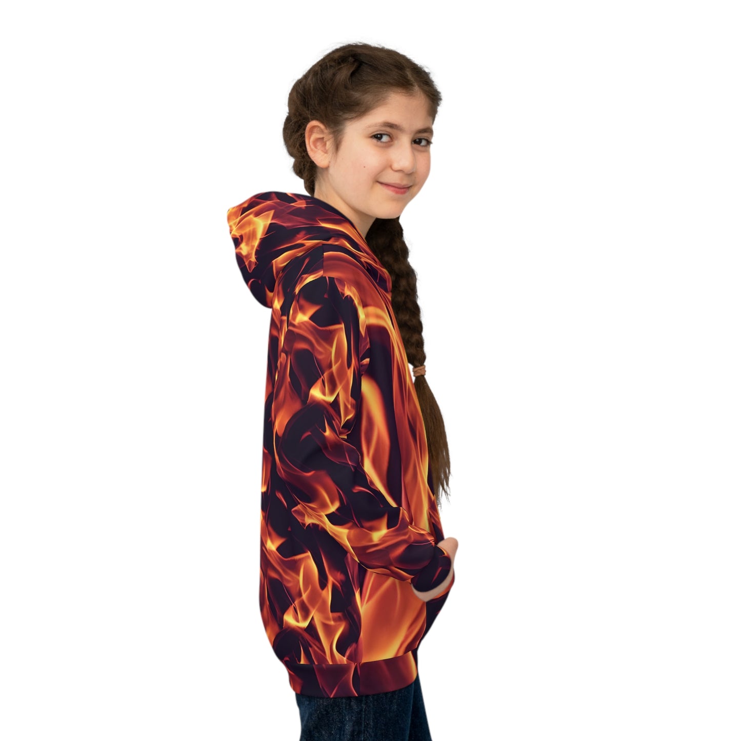 Fuel their Style: All Over Print Children's Hoodie with Dynamic Flames Children's Hoodie (AOP)