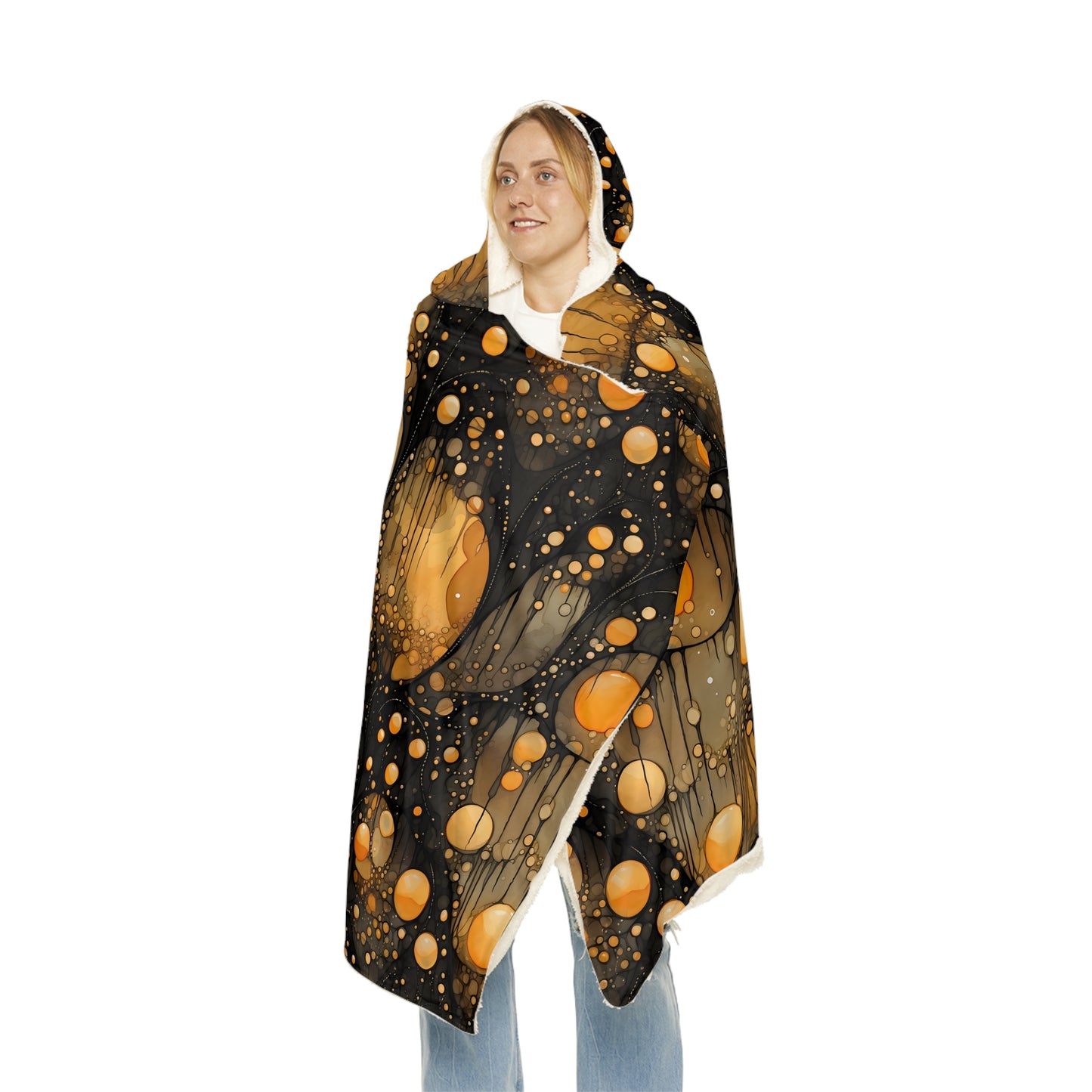 A Golden Dreamscape: AOP Snuggle Blanket with Floating Orbs of Gold and Yellow 🌟🌌