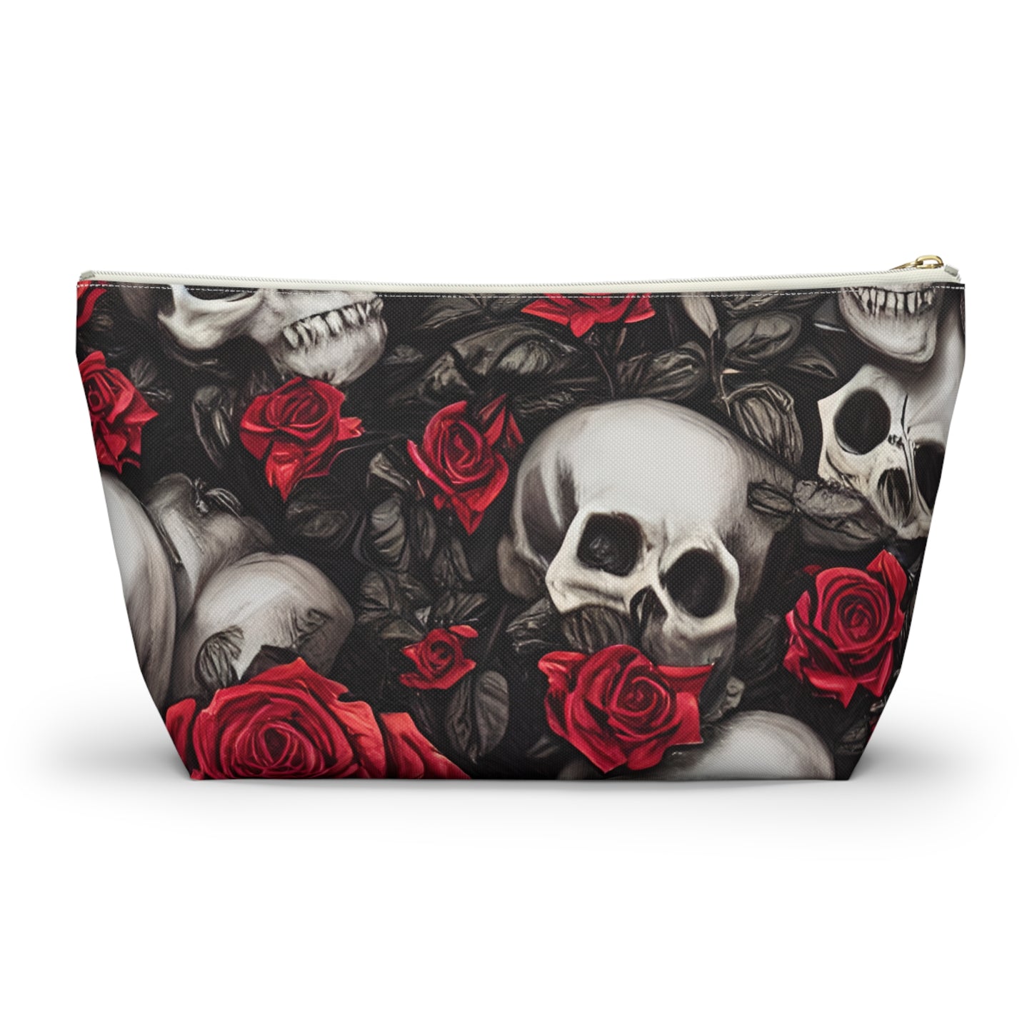 Hyper Realistic Skulls and Red Roses by artist Anne-Laure Goupil Accessory Pouch w T-bottom