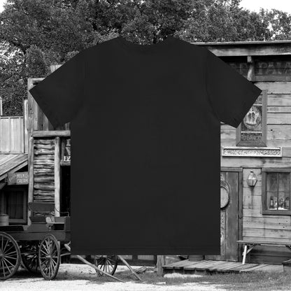 Spooky Saloon Showdown Gunslinging Skeleton Cowboy Halloween Unisex Jersey Short Sleeve Tee