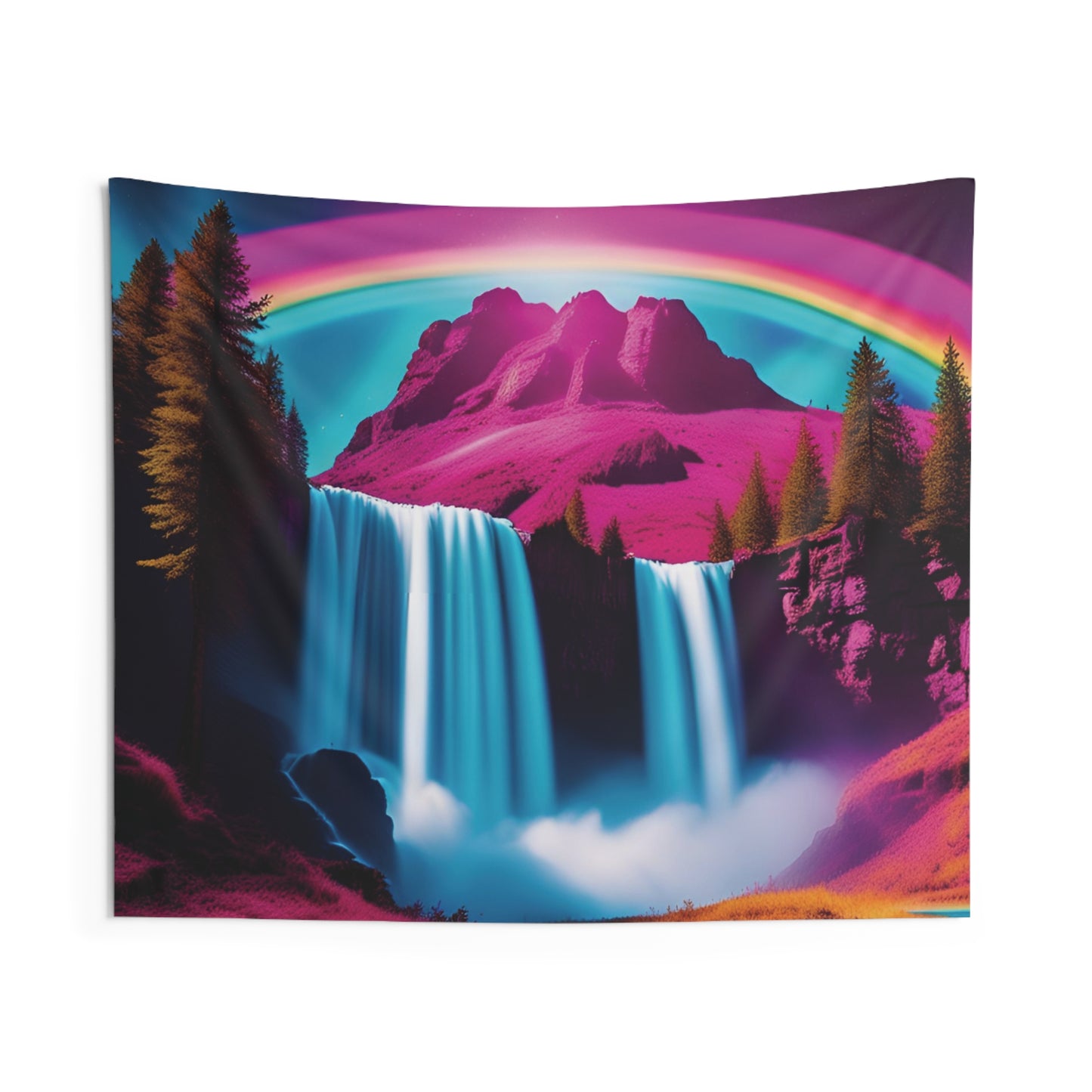 Step into an Electrifying Oasis: Retrowave Waterfall Tapestry