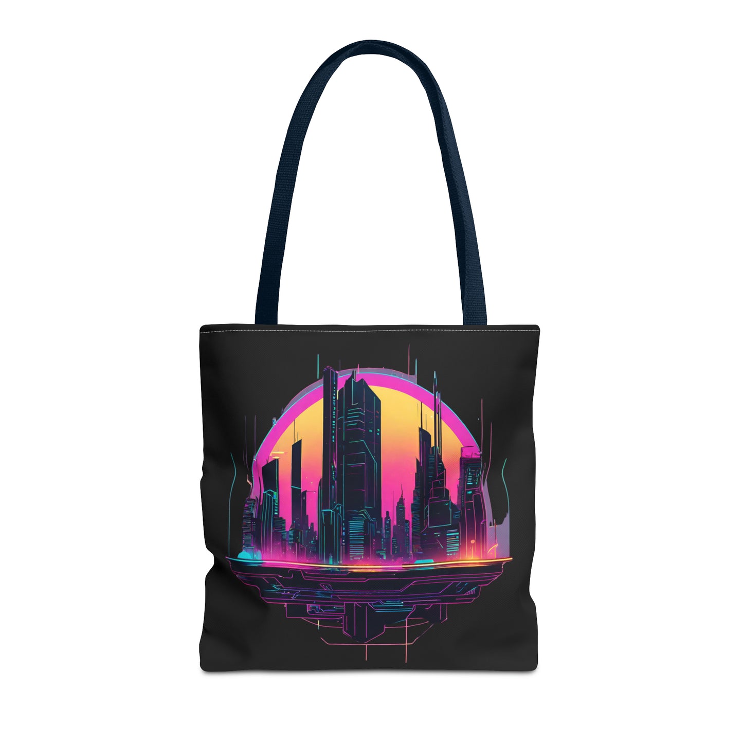 Cyberpunk City Landscape AOP Tote Bag 3 sizes 5 color handle options