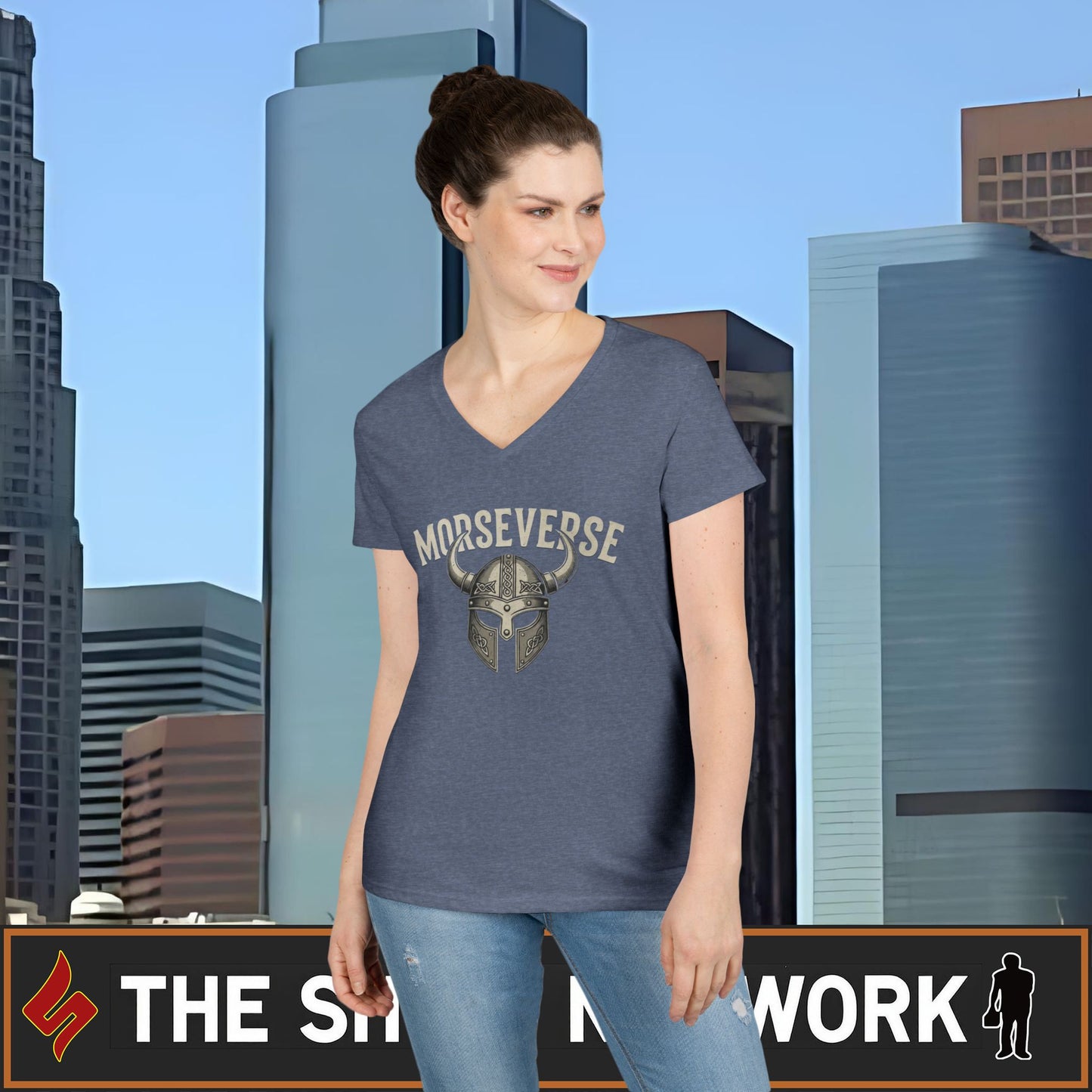 Morseverse Viking Helmet Ladies' V‑Neck T‑Shirt