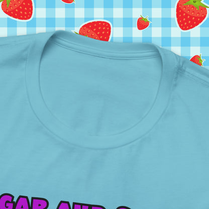 Sarcastic Elegance: Vintage Pink Pinup Girl "Sugar and Spice" on a Bella+Canva 3001 Unisex Jersey T-Shirt - A Must-Have Gift for her