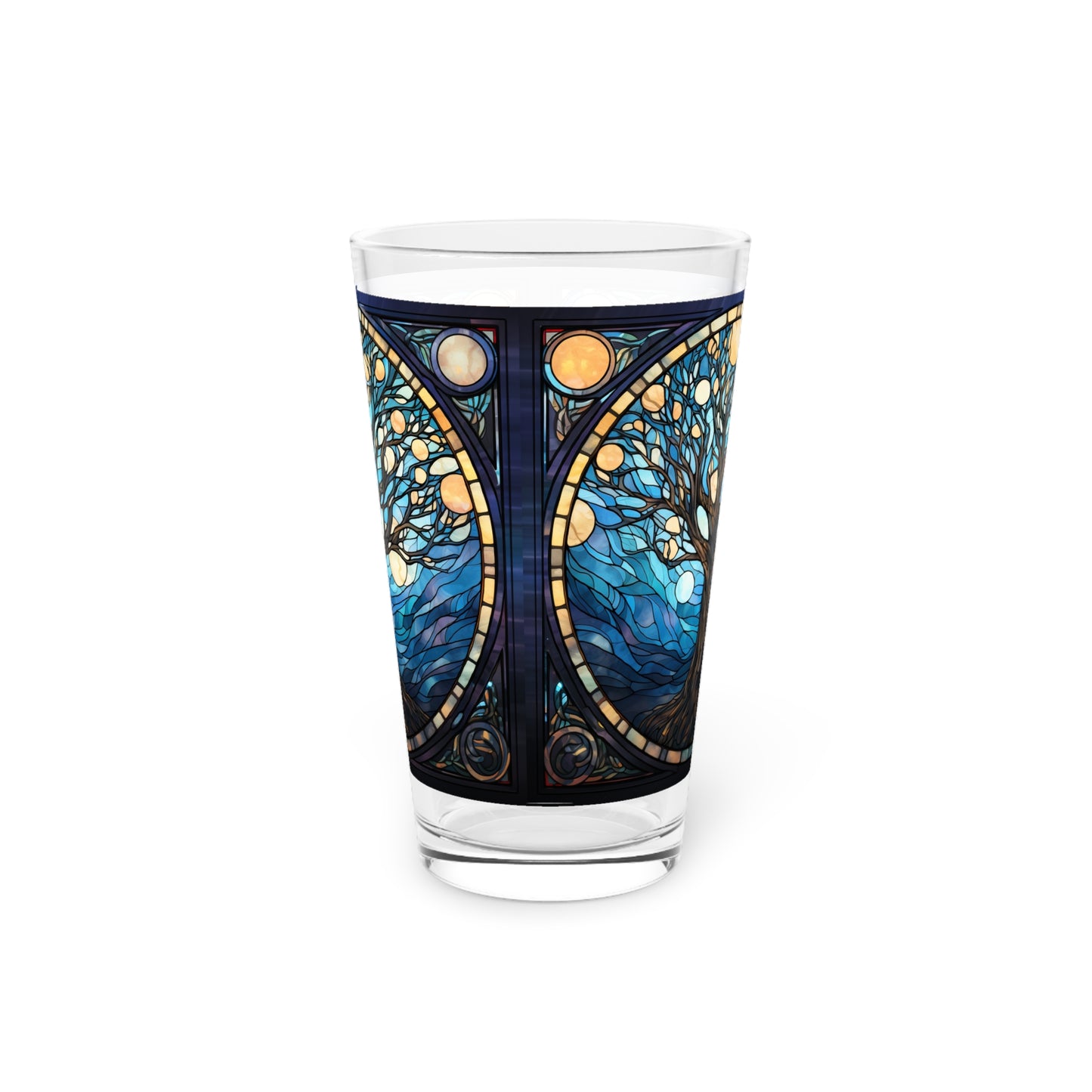 Nighttime Blossoms: A Celestial Tree Stained Glass Masterpiece on Your Pint Glass 16oz Pint Glass Gift idea gifts for home decor housewarming gift