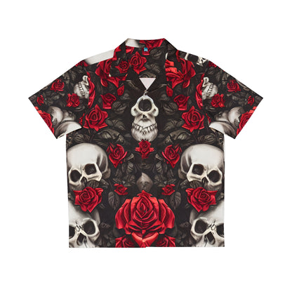 Hyper Realistic Skulls and Red Roses by artist Anne-Laure Goupil Men's Hawaiian Shirt (AOP)