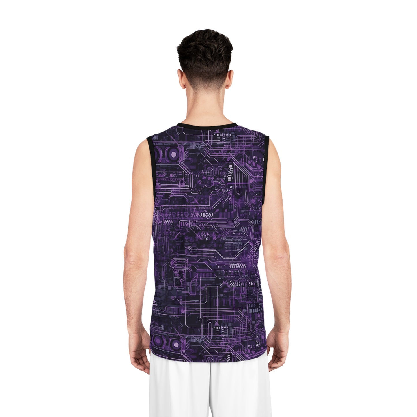 CyberPunk Cybernetic Skull breaking through a Purple Neon Circuit Board Basketball Jersey (AOP)