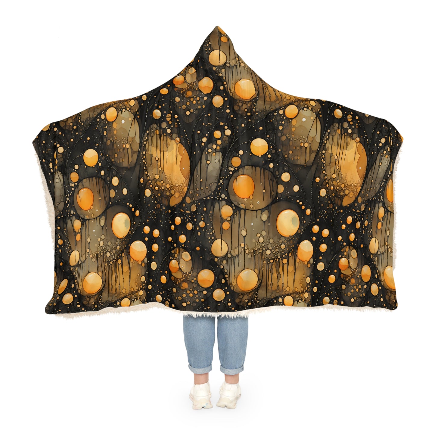 A Golden Dreamscape: AOP Snuggle Blanket with Floating Orbs of Gold and Yellow 🌟🌌