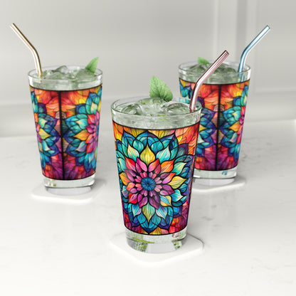 Mandela: A Magical Stained Glass Artwork on a 16oz Pint Glass Gift idea, gifts for home decor, housewarming gift