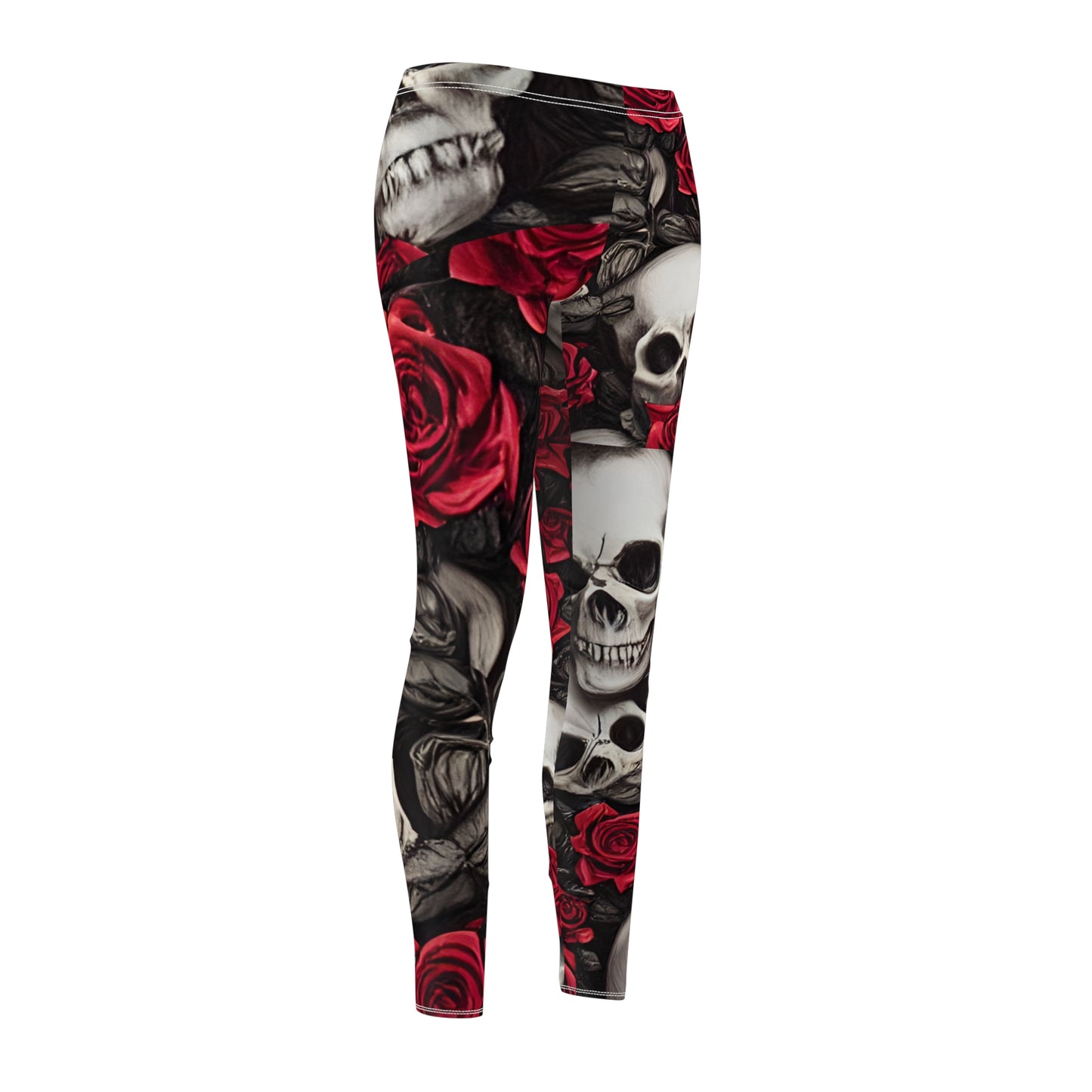 Hyper Realistic Skulls and Red Roses by artist Anne-Laure Goupil Women's Cut & Sew Casual Leggings (AOP)