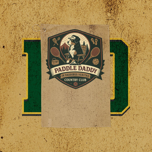 Paddle Daddy Country Club Towel Chloe Dog Pickleball Design, Funny Dadcore Beach & Court Towel, In Daddibus Veritas Gift