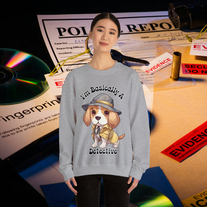 Cute Beagle Dressed up like a Detective, I'm a Basically a Detective True Crime Unisex Heavy Blend™ Crewneck Sweatshirt