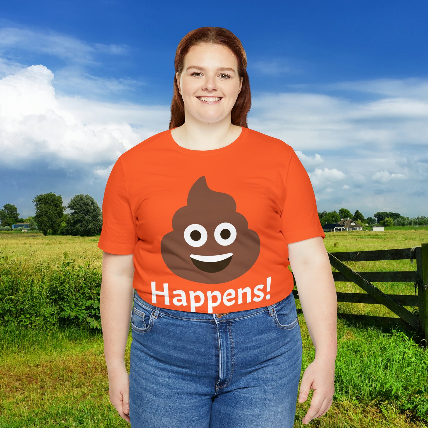 Embrace the Inevitable: 'Happens' Poop Emoji Unisex Jersey T-Shirt