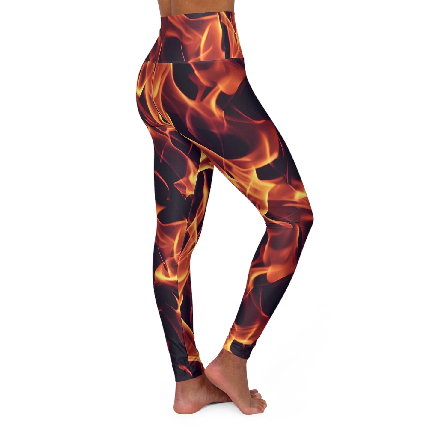 Elevate Your Flow: All Over Print High Waisted Yoga Leggings with Dynamic Flames  High Waisted Yoga Leggings (AOP)