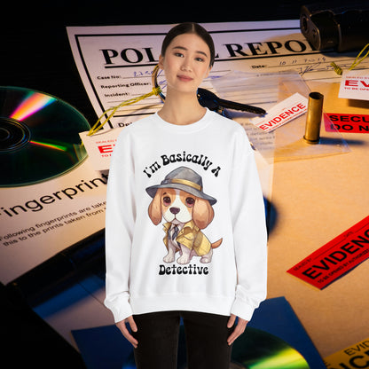 Cute Beagle Dressed up like a Detective, I'm a Basically a Detective True Crime Unisex Heavy Blend™ Crewneck Sweatshirt