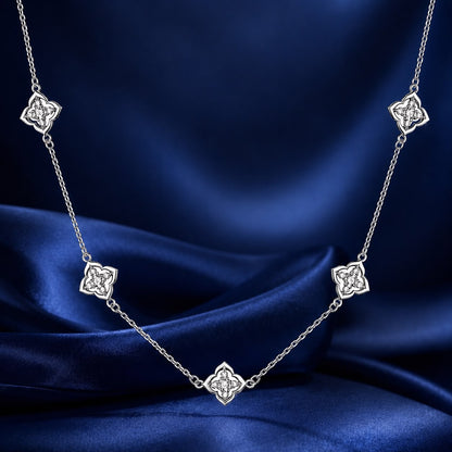 925 Sterling Silver + Moissanite Necklace with Plated White Gold - 40+5cm Length for Women