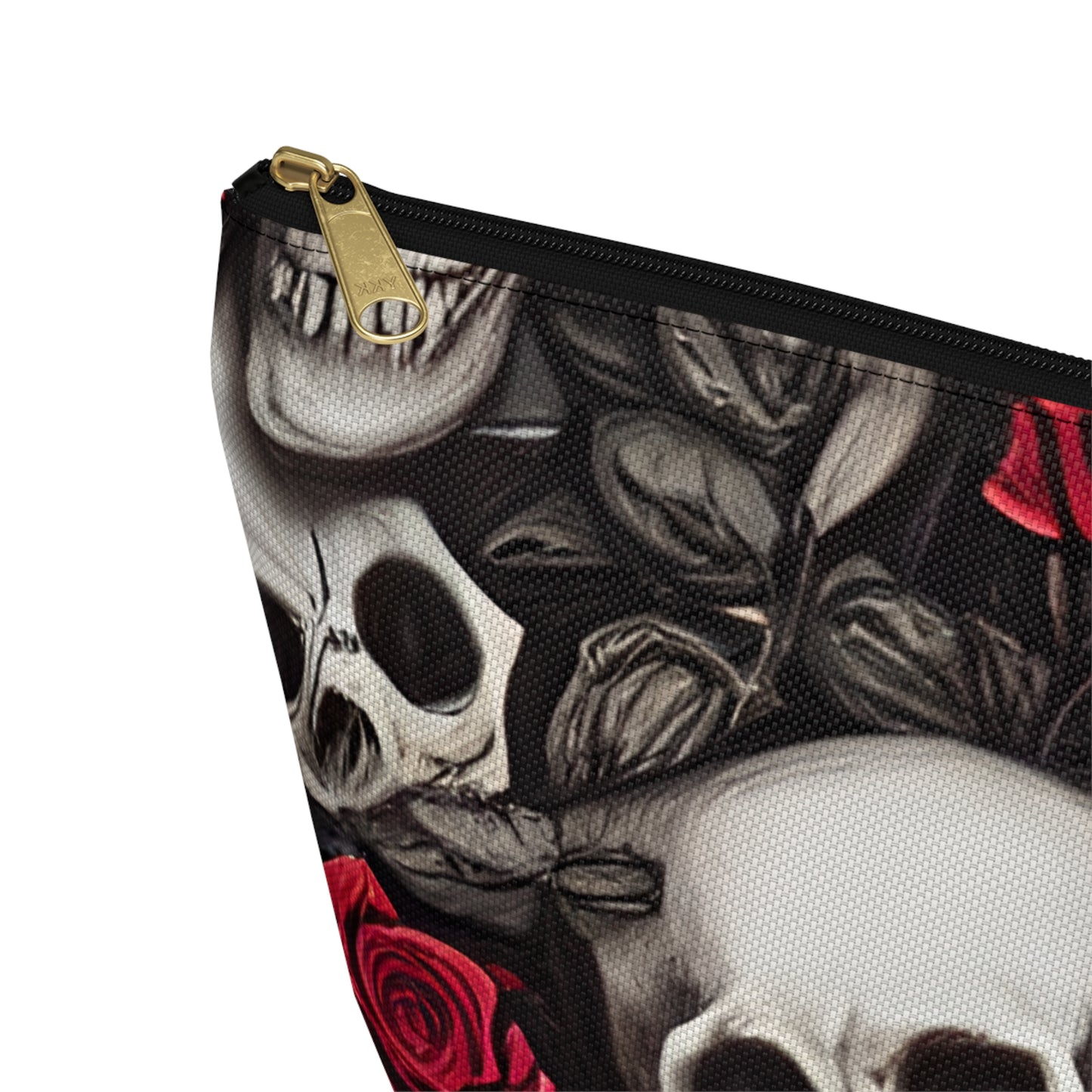 Hyper Realistic Skulls and Red Roses by artist Anne-Laure Goupil Accessory Pouch w T-bottom