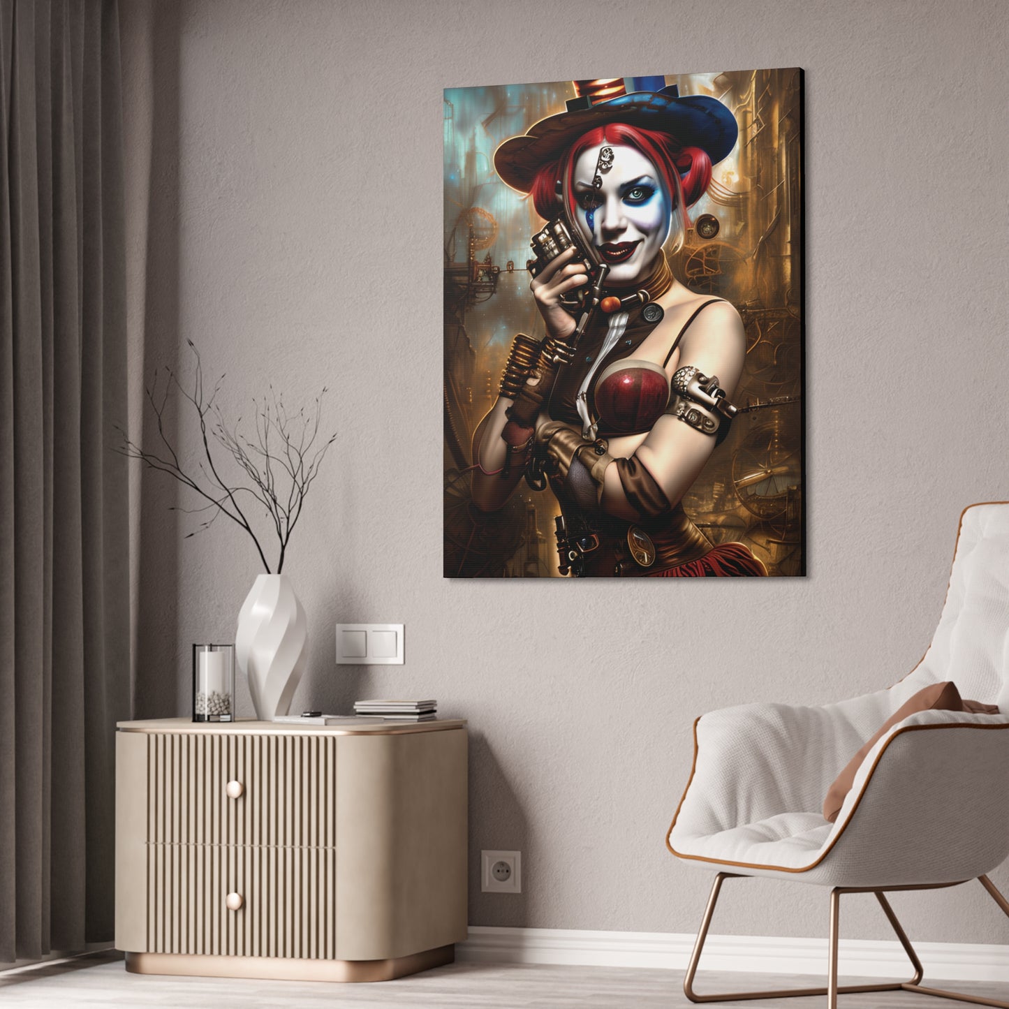 Hyper Realistic Steampunk Harley Quinn Canvas Stretched, 1.5''