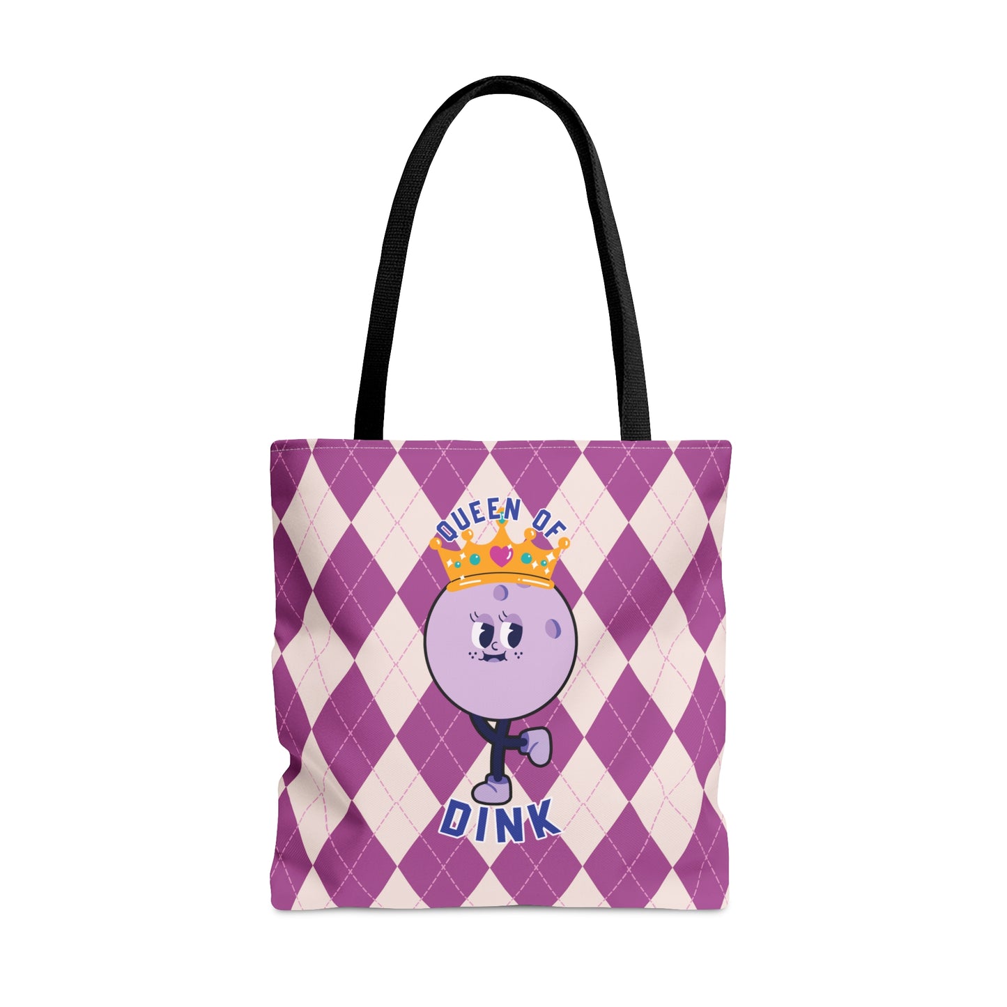 Vintage Purple Rhombus Pickleball Queen AOP Tote Bag - Rule the Court as the Queen of Dink