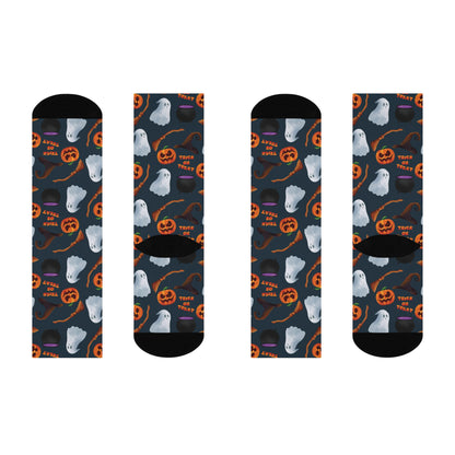 Halloween Trick or Treat Ghosts Witch Hats Jack o Lanterns Cushioned Crew Socks