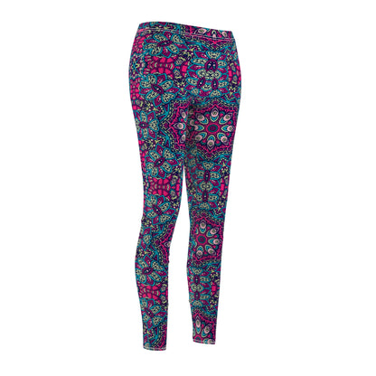 Green & Pink Boho Harmony Leggings Women's Cut & Sew Casual Leggings (AOP)
