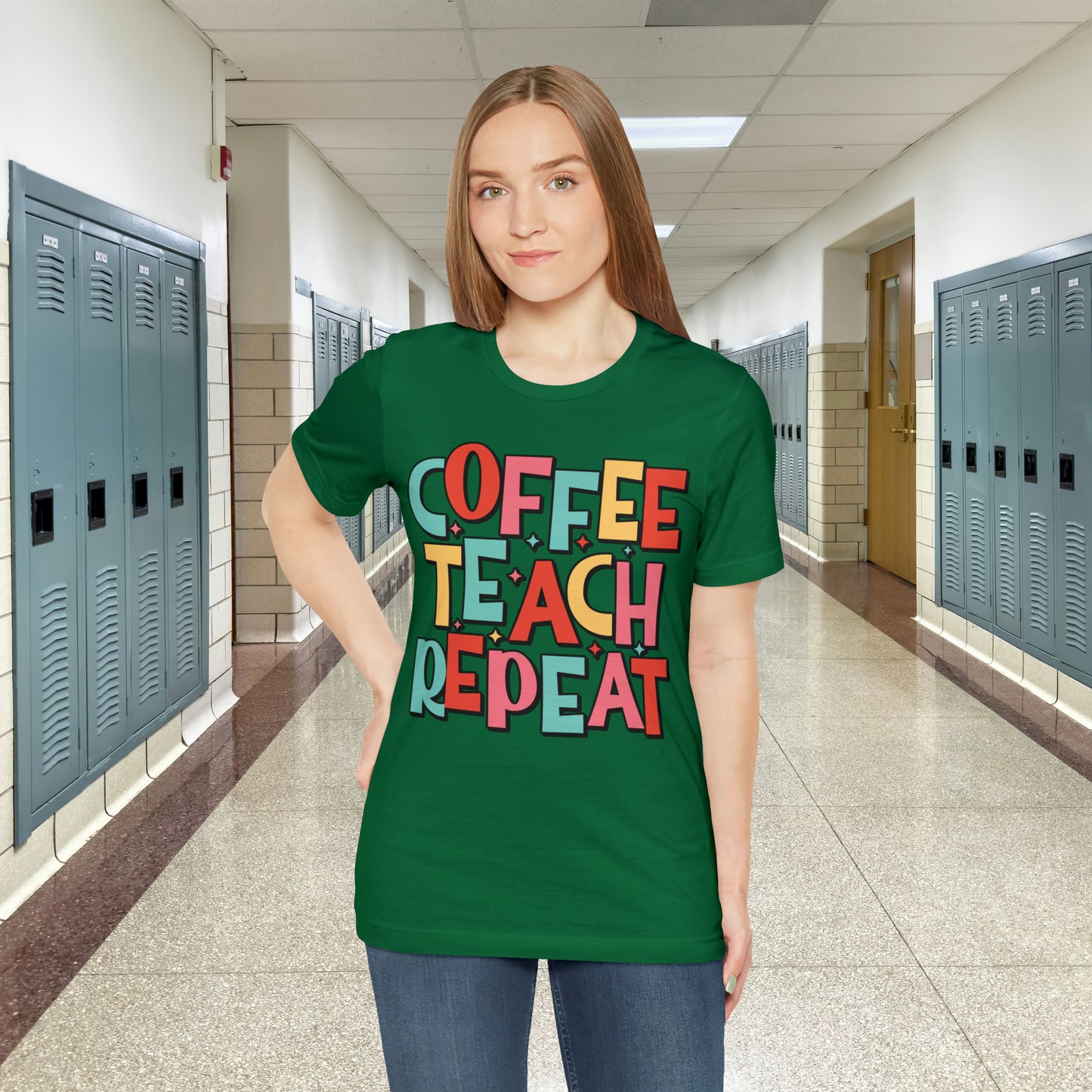 Coffee Teach Repeat Unisex Jersey Short Sleeve Tee