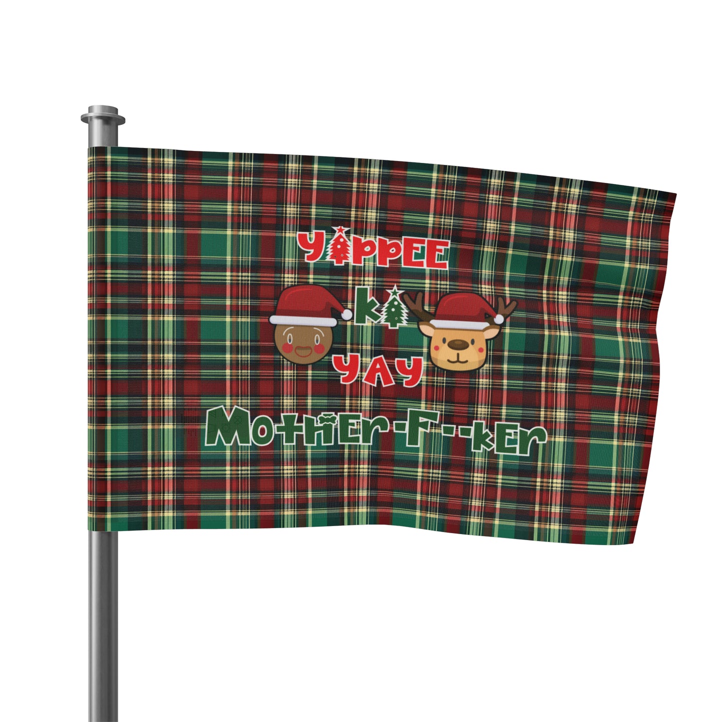 Die Hard Inspired Christmas House Flag | Yippee Ki Yay Mother-F--ker | Festive Plaid Pattern | Holiday Outdoor Decor