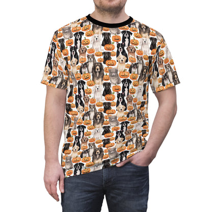 Halloween Dogs and Pumpkins Unisex Cut & Sew Tee (AOP)